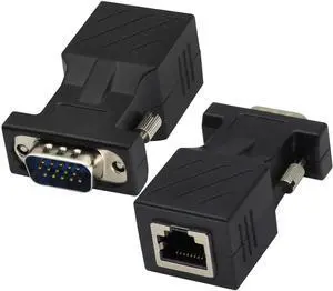 VGA to RJ45 Adapter,RJ45 Female to VGA 15-Pin Male Port Cat5 Cat6 Cat7 Ethernet Support 720P, 1080I, 1080P Video Transmission for Multimedia Video (2Pack-Male)