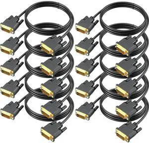 10-Pack 6 FT DVI-D to DVI-D (24+1) Dual Link Cable, Black, High Resolution, High-Speed, Compatible with Personal Computer, Laptop, Desktop, Monitor, Projector, HDTV