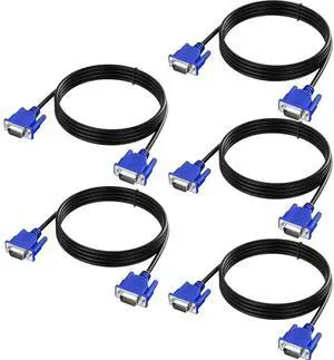 VGA Cable 5 Feet 5-Pack, Male VGA to VGA Male Monitor Computer Cable Adapter Cord HD15 1080P Full HD High Resolutionfor TV Computer Projector-Blue