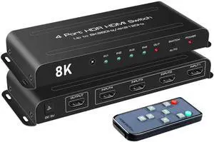 HDMI 2.1 Switch 8K 60Hz, HDMI Switch 4K 120Hz HDMI Switcher 4 in 1 Out,4X1 HDMI Auto Switch Selector with Remote for Fire Stick, PS5,Roku,Xbox,Support 1080P@240Hz,3D,48Gbps
