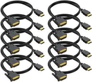 HDMI to DVI Cable 3ft 10-Pack, Bidirectional DVI to HDMI Cord Adapter 1080P Video High Speed Compatible for Computer, PC, Raspberry Pi, Roku, Xbox One, PS4 PS3, Graphics Card