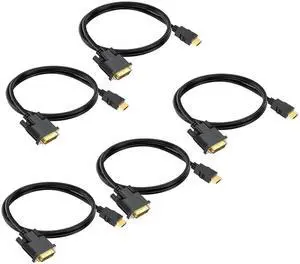 HDMI to DVI Cable 3ft 5-Pack, Bidirectional DVI-D to HDMI 19 Pin Cord Adapter Cord 1080P Video High Speed Compatible for Computer, PC, Raspberry Pi, Roku, Xbox One, PS4 PS3, Graphics Card