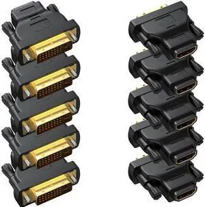 DVI to HDMI Adapter 10-Pack, Bidirectional Female HDMI to DVI-D(24+1) Male Adapter with Gold-Plated for Computer, Monitor, Projector, TV, PS3/4/5 Nintendo Switch and More