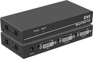 DVI Splitter 1 in 2 Out 2 Port Distribution Duplicator Supports Resolution up to 4K2K Automatically Copy EDID