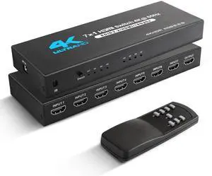 HDMI Switch 7 in 1 Out 4K@60Hz, 7x1 HDMI Switcher with IR Remote, 7 Port HDMI Selector Box Support HDMI2.0, Dolby Vision/Atmos, HDR10 for Xbox, Switch, PS5/4, Roku, Fire Stick