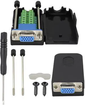 VGA Bolt Screw Adapte D-SUB DB15 VGA Female Port to 15 Pin/Way Female Terminal Breakout Board Connector DB15 3 Row VGA Terminal Adapter with Case&Screw (2Pcak/Female)