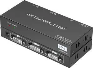 DVI Splitter 1 in 2 Out 2 Port DVI Dual Monitors Distribution Duplicator Video Splitter Support EDID Management Resolution up to 4K30Hz for PC Laptop DVR Projector HDTV