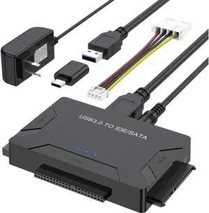 Hard Drive Reader IDE SATA to USB 3.0 Adapter, USB + Type C External Hard Drive Data Ultra Recovery Converter Kit with Power for 2.5 3.5 HDD ssd Disk 5.25 Inch DVD/CD-ROM Optical Drive