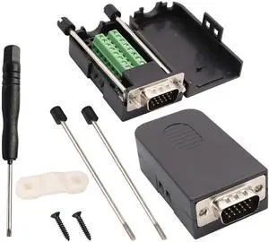 VGA Screw Terminal Block Adapter D-SUB 15 Pin 3 Row DB15 VGA Male to 16 Pin/Way Female Serial Terminal Breakout Board Connector Signal Module with case (2Pcak/Male)