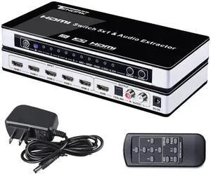 HDMI Switch with Audio Extractor, 4K 5 Ports HDMI Switcher Box with Optical Toslink SPDIF + L/R 3.5mm Stereo Audio Adapter with Remote Control Support ARC for PS4/ Roku/HDTV