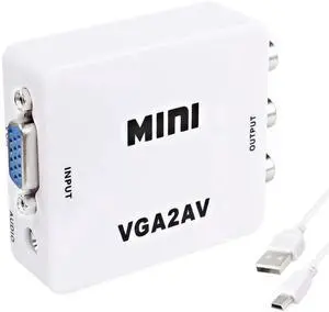 VGA to AV RCA Composite Converter Adapter Box with USB Power Cable HD 1080P Audio Video Converter PC to TV Set Top Box