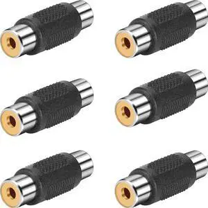 RCA Female to Female Coupler, 6 Pack Audio Video Adapter Connector Gold Plated RCA Jack to Jack Converter for Speaker, Amplifier, TV, Silver