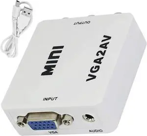 VGA to AV Converter, 1080P VGA to RCA/AV/CVBS Conversion Device, Mini AV Composite Adapter with USB Power Cable, Suitable for PC/Projector/DVD