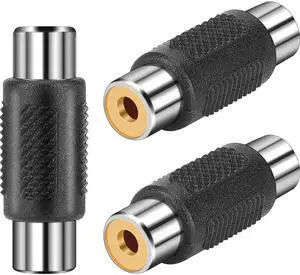 RCA Female to Female Coupler, 3 Pack Audio Video Adapter Connector Gold Plated Jack to Jack Converter Cables Extender for Speaker, Amplifier, TV, Cable, Silver