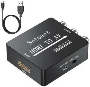 HDMI to AV Converter, HDMI to RCA Converter, Supports PAL/NTSC for Apple TV, Roku, Fire Stick, Blu-ray, DVD Player, Older TV, Projector, (Single)