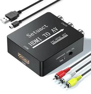 HDMI to AV Converter, HDMI to RCA Converter, Supports PAL/NTSC for Apple TV, Roku, Fire Stick, Blu-ray, DVD Player, Older TV, Projector, (with Male RCA Cables)