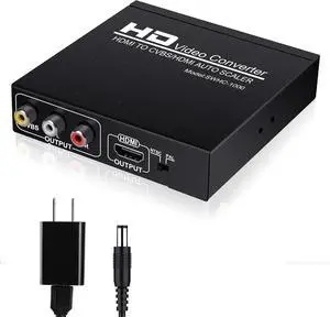 HDMI to RCA and HDMI Adapter Converter, 3RCA CVBS AV Composite Video Audio Adapter/Splitter, with PowerAdapter Support 1080P, PAL, NTSC, for HD TV, Older TV,Camera, Monitor, etc(Black)