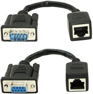 DB9 RS232 to RJ45 Extender, DB9 9-Pin Serial Port Female&Male to RJ45 CAT5 CAT6 Ethernet LAN Extend Adapter Cable-2pcs (2-Cable)