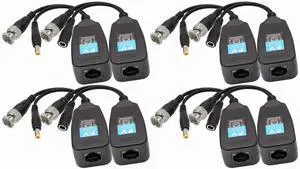 Video Balun RJ45 to BNC Transceiver Transmitter HD-CVI/TVI/AHD/CVBS with DC Power Connector for 1080P 3MP 4MP 5MP 8MP CCTV Security DVR Surveillance Camera System (4Pairs)
