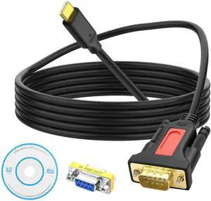 USB Type C to RS232 DB9 Serial Adapter Cable Male to Male Converter Cord PL2303 Chipset with DB9 Female to Female Coupler Connector for Win11/10/8/8.1/7/XP/Vista/Mac OS -1.5M/4.9FT