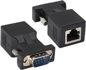 RJ45 to DB9 RS232 Adapter 9-Pin Serial Port RS232 Male to RJ45 Female CAT5 CAT6 Ethernet LAN Extend Converter, Network to DB9 Serial Port Coupler Extender Adapter (2 Pack-Male)