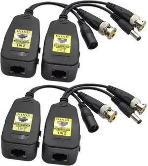 Passive Video Balun RJ45 to BNC Transceiver Transmitter HD-CVI/TVI/AHD/CVBS with DC Power Connector for 960P 1080P 3MP 4MP 5MP 8MP CCTV Security DVR Surveillance Camera System(18 cm-2Pairs)