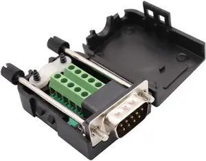 DB9 Screw Terminal Block Adapter D-SUB 9-pin RS232 Male to 9+1 Pin/Way Female Serial Terminal Breakout Board Connector Signal Module with case (2Pcak/Male)