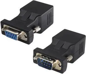 2-Pack DB9 to RJ45 Extender - Male & Female - 9Pin Serial Port to Ethernet LAN Network Adapter - Multimedia Video & Extend Transmission Distance - Compatible with DB9 Devices