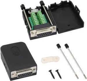 2-Pack DB15 Screw Terminal Block Adapter, 15 Pin 2 Row DB15 Female to 16 Pin/Way Female Terminal Board, Black
