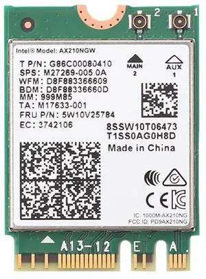 3000Mbps WiFi 6E Intel AX210 Bluetooth 5.2 M.2 2230 Key E WiFi 6 Card 2.4G/5Ghz/6Ghz With IPEX4 Antennas Wireless AX210NGW 802.11ac/ax WiFi Adapter, Support Windows 10 Linux For Laptop Desktop