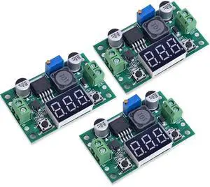 3PCS LM2596 DC-DC Buck Power Converter Module, Adjustable Voltage Regulator 4-40V to 1.25-37V Buck Converter with LED Voltmeter Display
