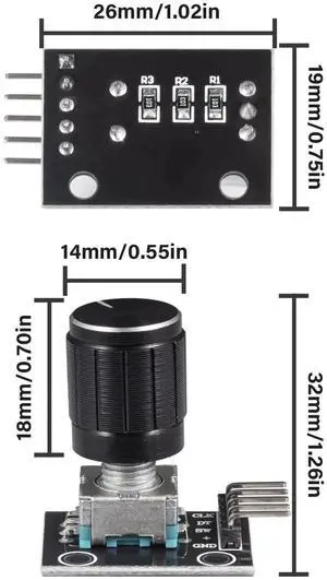 KY-040 Rotary Encoder Module 360 Degree Switch Encoders with Knob Cap Brick Sensor Modules (Pack of 2pcs)