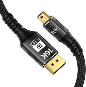 Mini DP to DisplayPort 2.0 16K Cable 1M 3.2FT 8K(7680x4320)@120Hz 4K@240Hz DisplayPort 1.4 Bi-Directional Transmission DisplayPort to Mini DisplayPort 16k Video Transmissions