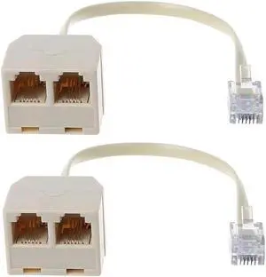 Telephone Splitters - RJ11 6P4C Two Way 1 Male to 2 Female Outlet Ports Socket Phone Line Converter Cable Wall Adapter Separator for Landline and Fax Ivory