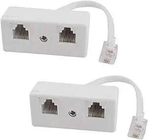 2 Pack White Plastic Telephone Line Splitter RJ11 2 Way Female to Male Adapter Converter Cables, RJ11 Telephone Plug to RJ11 for Landline