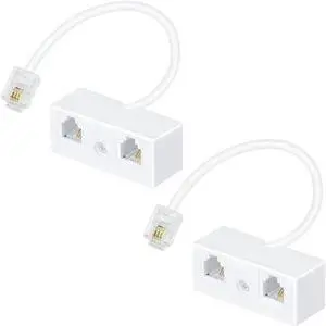 Telephone Splitter, RJ11 6P4C 1 Male to 2 Female Adapter, 2 Way RJ11 Telephone Plug to RJ11 Socket and Separator(2 Pack)