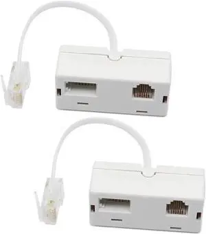 2 PACK RJ45 to BT RJ11 Secondary Telephone Splitter 2 Way Female to Male Adapter Converter Line Cables Telephone Plug Socket Connector Ethernet For Landline