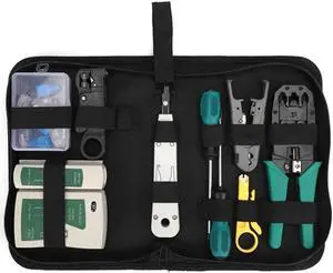 Network Cable Repair Maintenance Tool Kit Set 11 in 1 Portable Phone Cable Crimper 8P8C 4P4C 6P6C Connectors RJ45 RJ11 Cat5 Cat6 Cable Tester