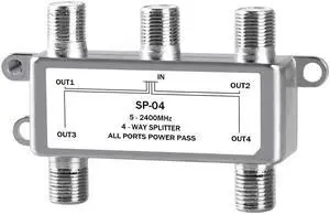 Digital 4-Way Coaxial Cable Splitter 5-2400MHz, RG6 and RG59 Compatible4 Port Coax Splitter for Satellite, Cable TV, Antenna System, High Speed Internet and MoCA Network