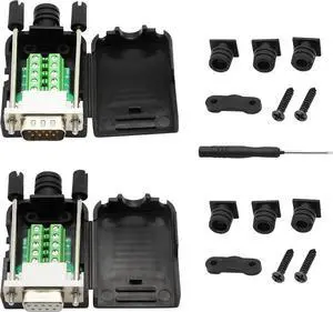 DB9 Connector Adapter RS232 Serial Port D-SUB Adapter Plate Breakout Board Solder-Free (1-Pair Male+Female with Screwdriver, White Rubber Core)