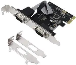 PCIe Serial Expansion Card, 2 Port PCI Express 1.0 x 1 to Industrial DB9 COM RS232 Converter Adapter Controller for Desktop PC (Will Also Work on PCI-E x4, x8, x16 Slot)