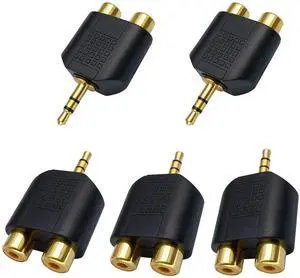 3.5mm to RCA Splitter Adapter Gold Plated 3 Poles 3.5mm (1/8 inch) Stereo Audio Male to 2 RCA Female AUX Audio Y Splitter Adapter Converter (5Pack)