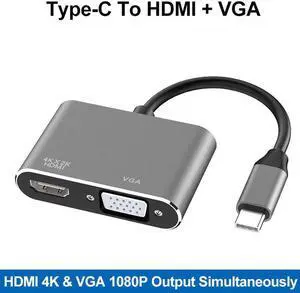 COFIER USB3.1 Converter Portable Type-c To Hdmi Vga Type-c To Vga Adapter Cable Converter for MacBook Connected To Display/projector Grey