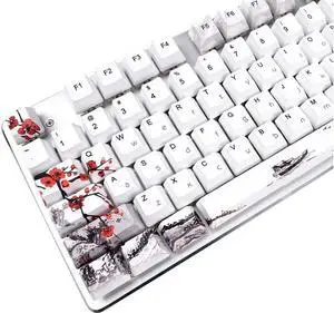 Keycaps 110 Set for Full Size Mechanical Keyboard, Custom PBT OEM Profile Key caps Japanese Style with Keycap Puller for Cherry MX 104/87/71/61 60 Percent Keyboard(Plum Blossom)