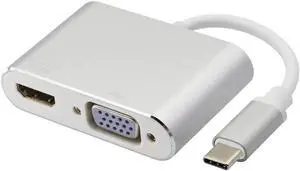 USB Type C to HDMI+VGA Adapter, 2 in 1 4K UHD Dual Screen Display for MacBook Pro 2019, Samsung S8/9, Note8, HUAWEI Mate 10(15cm/6inch)(VGA+HDMI)