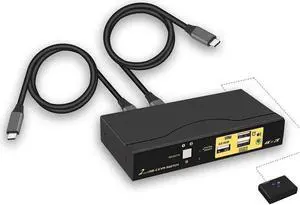 4K@60Hz 2 Port USB C KVM Switch with Audio, Dual Port USB-C KVM Switcher for 2 Computers/Mac/Mobile Sharing 1 Monitor, Keyboard and Mouse Support Most Operate System