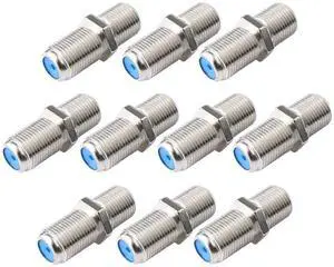 F81 Coaxial Cable Connector 3GHz F-Type RG6 Cable Extension Adapter (Pack of 10, Silver)