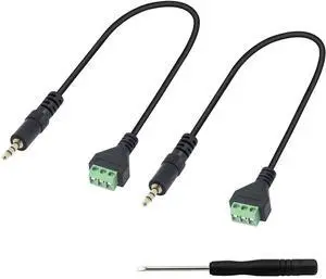 3.5mm Terminal Block Cable, 1/8 Inch TRS Stereo Solderless Screw Terminal Speaker Wire 3.5mm 3 pole Male to 3Pin Bolt Headphone Balum Patch Cord (2 Pack-32CM)