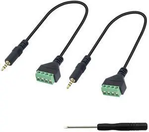 3.5mm Terminal Block Cable, 1/8 Inch TRRS Stereo Solderless Screw Terminal Speaker Wire 3.5mm 4 pole Male to 4Pin Bolt Headphone Balum Patch Cord (2 Pack-32CM)