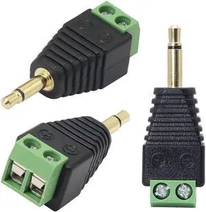 3.5mm Mono Male to 2 Pin Screw Terminal, 1/8 Inch Stereo TS Audio Plug Screw Block Solderless Balun Connectors for Headphone Headset and Earphone-3 Pack